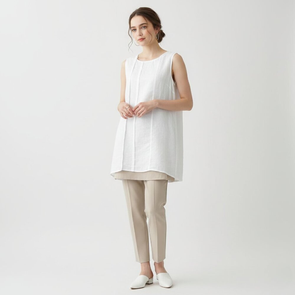 Stella Carakasi Womens Xsmall Sleeveless Linen Ivory Tunic